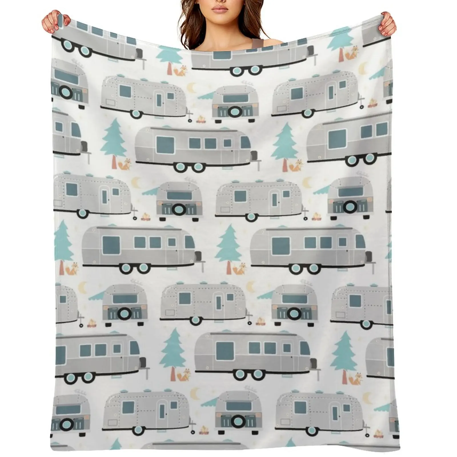 

Cute Airstream pattern Throw Blanket wednesday For Decorative Sofa Kid'S Plaid Blankets