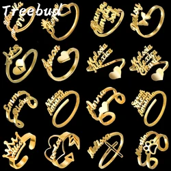 Treebud Custom Name Rings for Women Men Stainless Steel Personalized Nameplate Adjustable Ring Jewelry Gifts Dropshipping