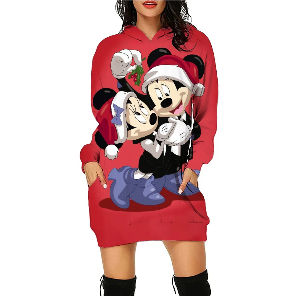 فستان ميكي فساتين ديزني للنساء ميني ماوس أنيق للنساء لحفلات عيد الميلاد وأكمام طويلة Y2k سترة فستان كارتوني صغير