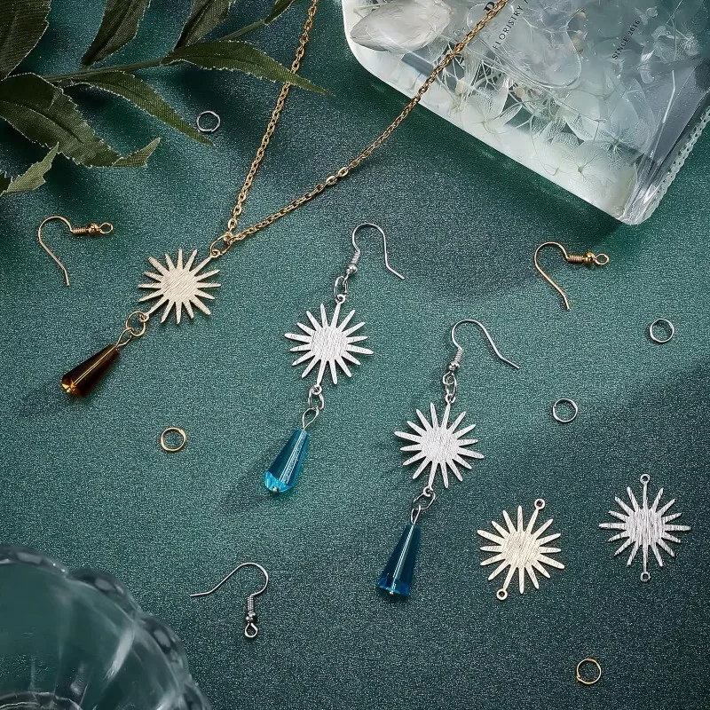 80pcs Sun Charms 2 Color Solar Eclipse Links Connectors Pendants Long-Lasting Metal Charms with Earring Hooks and Jump Rings
