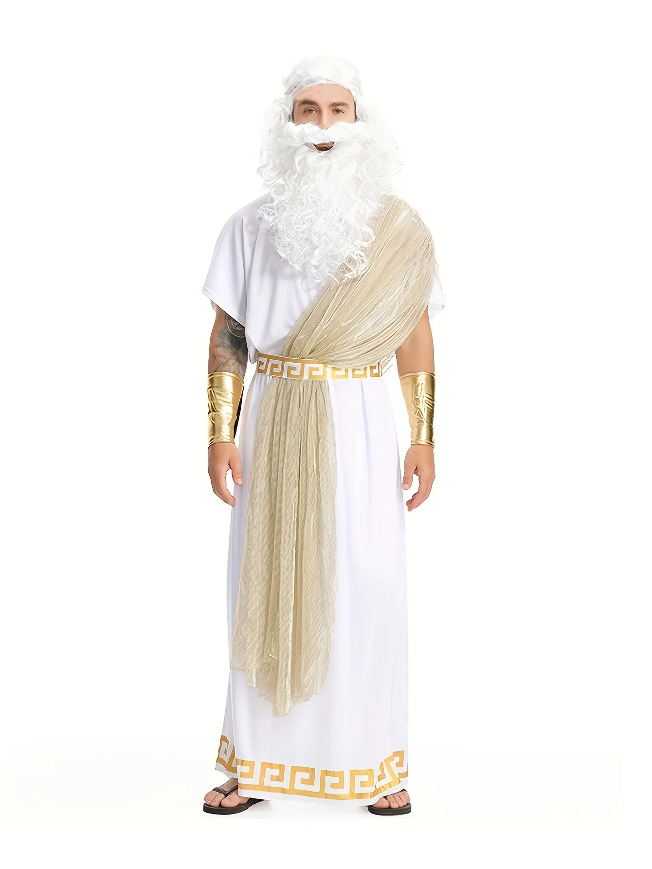 Disfraz de Halloween de Zeus de la Mitología Griega, Túnica Árabe para Actuaciones Escénicas para Hombre Adulto (Sin Barba)