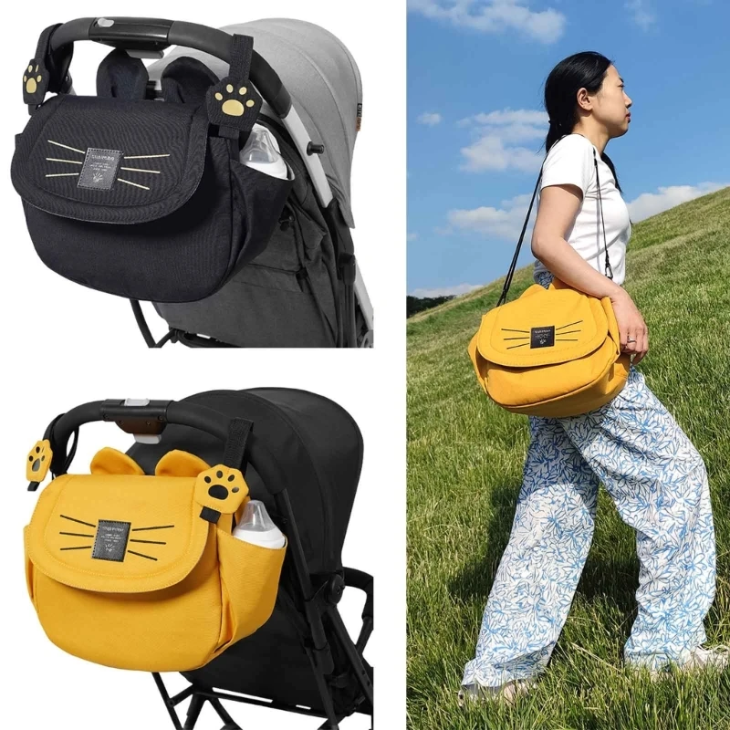 

F62D Pram Bag Trolley Diaper Bag Adjust-able Storage Bag Water Bottle Carriage Bag Pushchair Travel Bags