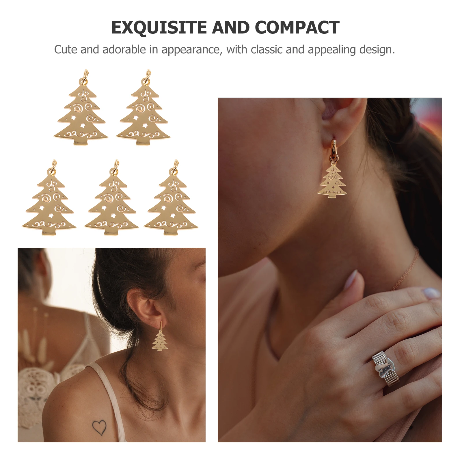 

5 Pcs Christmas Tree Pendant Charms for Jewelry Pendants Stainless Steel Holiday Making