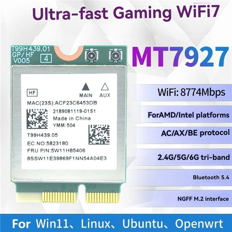 

B27B Трехдиапазонная 2,4G/5G/6G MT7927 Wi-Fi7 9220M Беспроводная Wi-Fi-карта Гигабитная сетевая карта Bluetooth 5.4