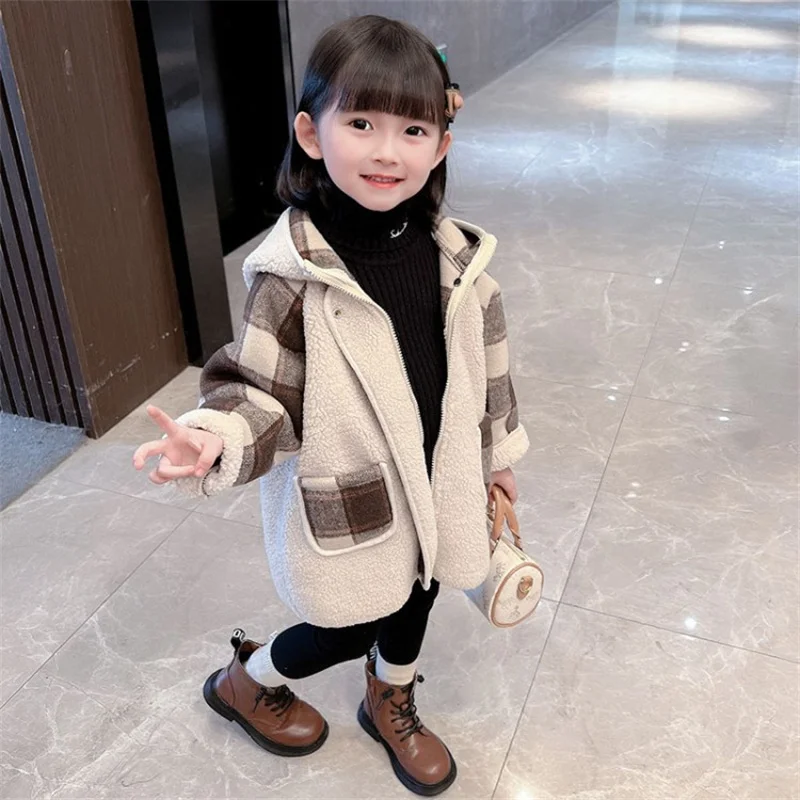 

Girls Coat Jacket Cotton Outwear Tops 2022 Khaki Warm Thicken Plus Velvet Winter Autumn Teenager Furs Sport Birthday Gift Childr