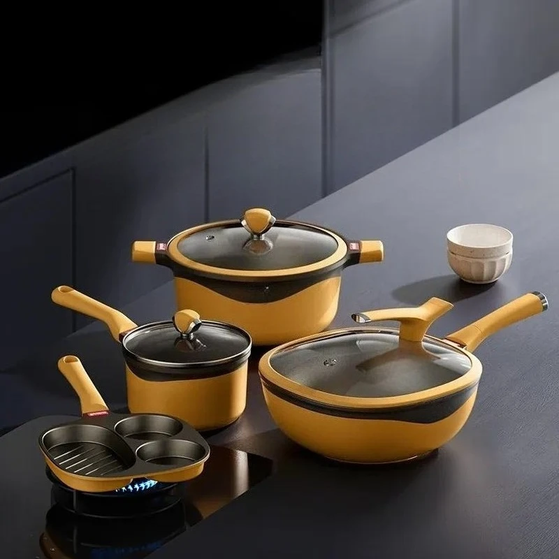 Titanium Non Stick Wok Set, Heat Resistant Durable Cookware, Multi-use Kitchen Pots for Frying Soup, Home Cooking Gift