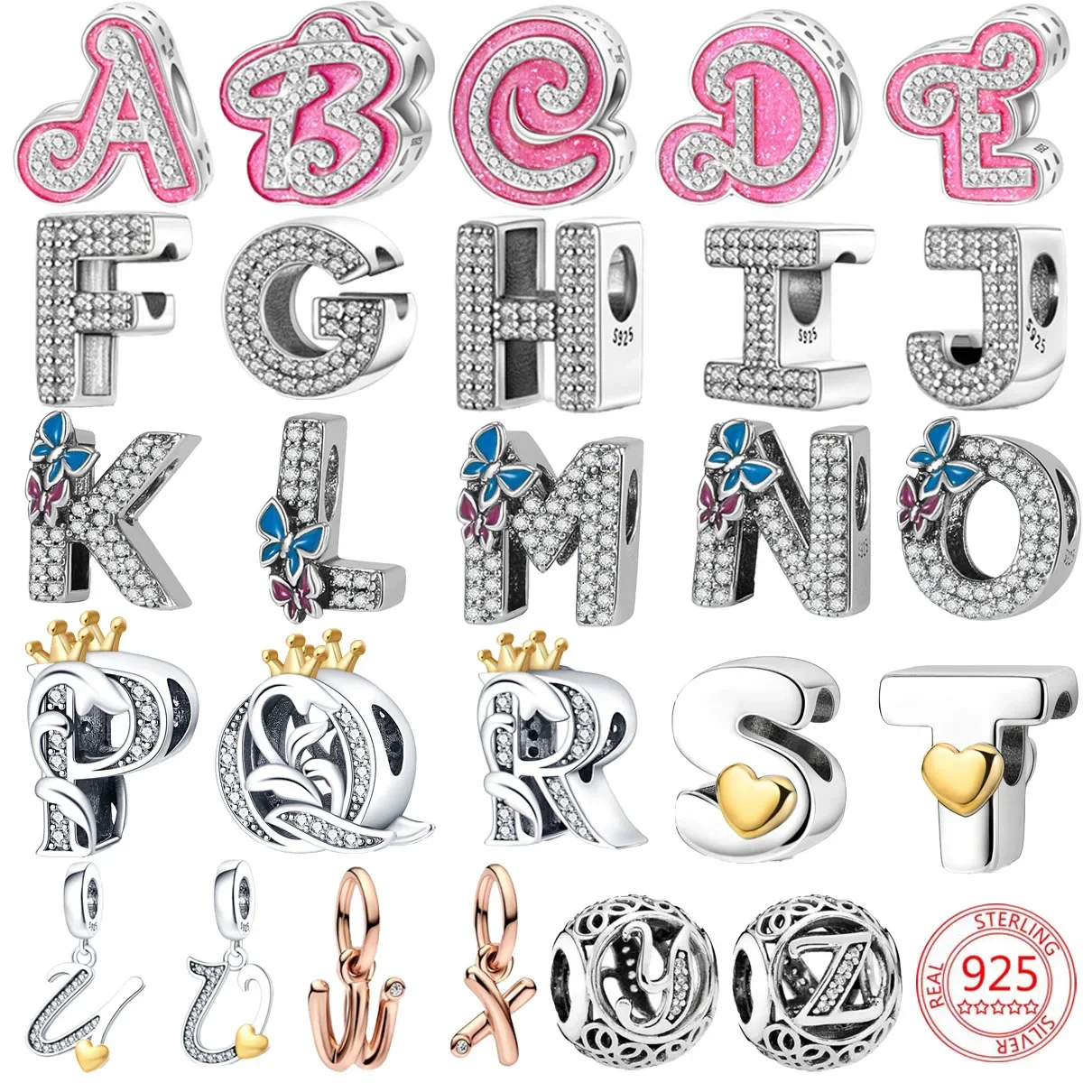 925 Silver 26 Letter A-Z Alphabet Beads Charm Fit Original Necklace Bracelet Bangle Accessories DIY Jewelry For Women