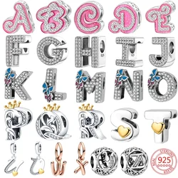 925 Silver 26 Letter A-Z Alphabet Beads Charm Fit Original Pandora Bracelet Bangle Accessories DIY Jewelry For Women