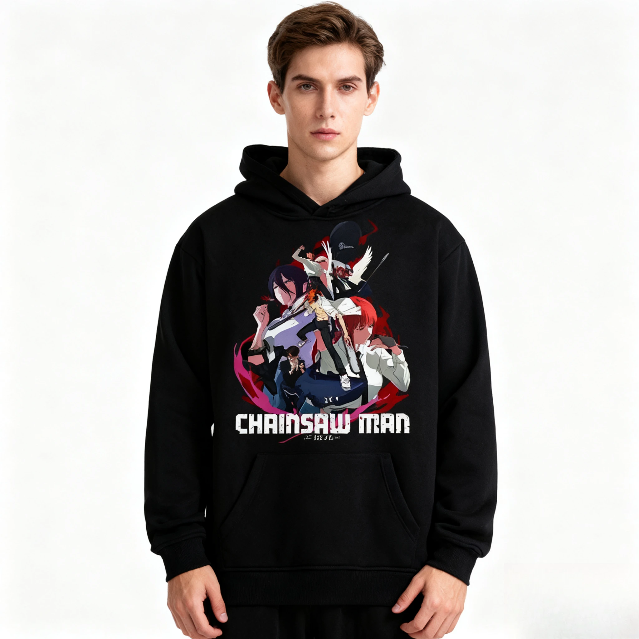 سترة بغطاء للرأس مطبوعة للرجال والنساء بالمنشار Y2k بلوفرات هيب هوب عتيقة ملابس الشارع الشهير Harajuku للجنسين #1