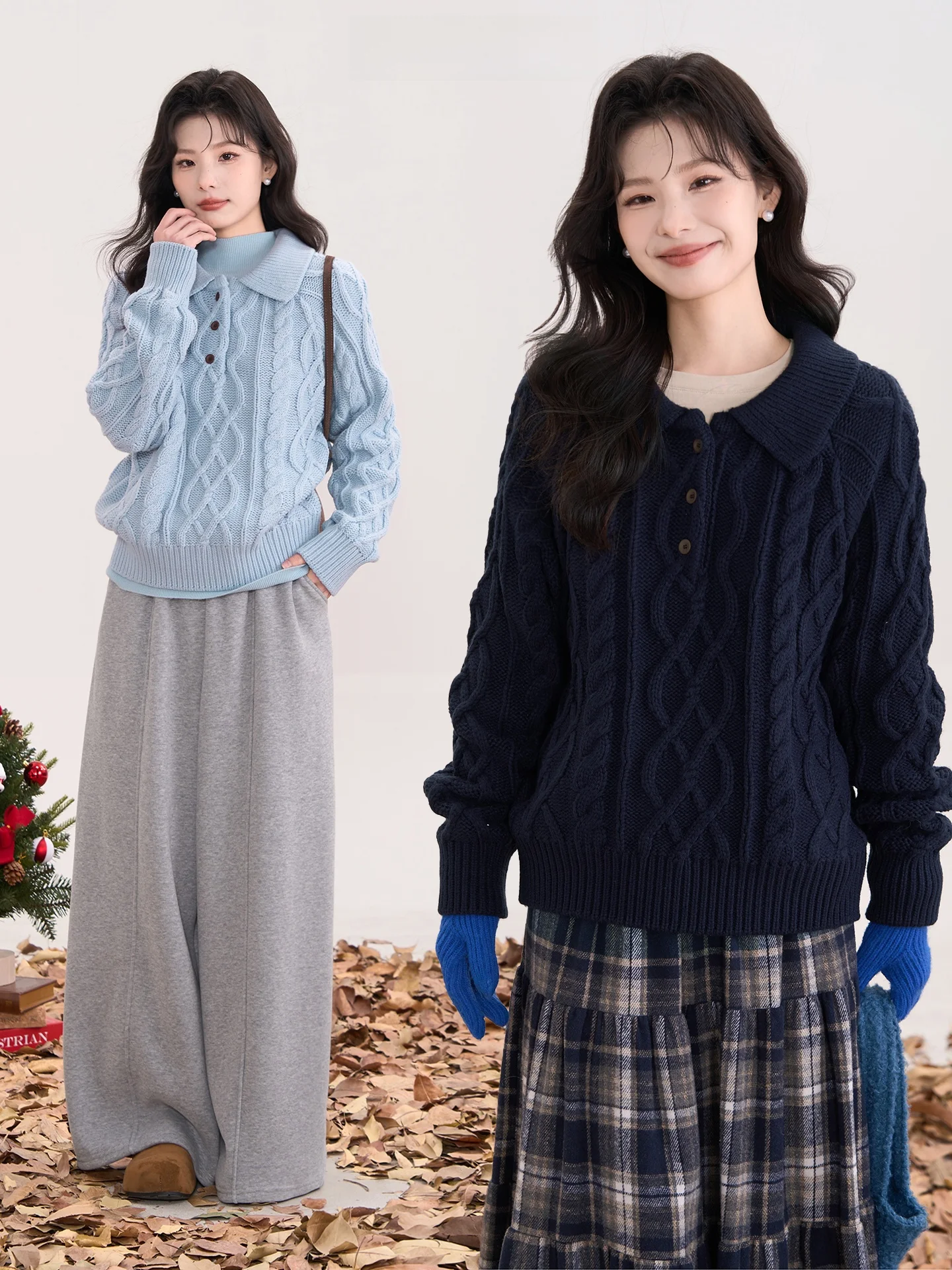 

Heme 0 Woolen Knitted Sweater Women's Winter Faion Casual Thi Needle Flip Collar Twist Knit Top Casual Sle Loose Fit