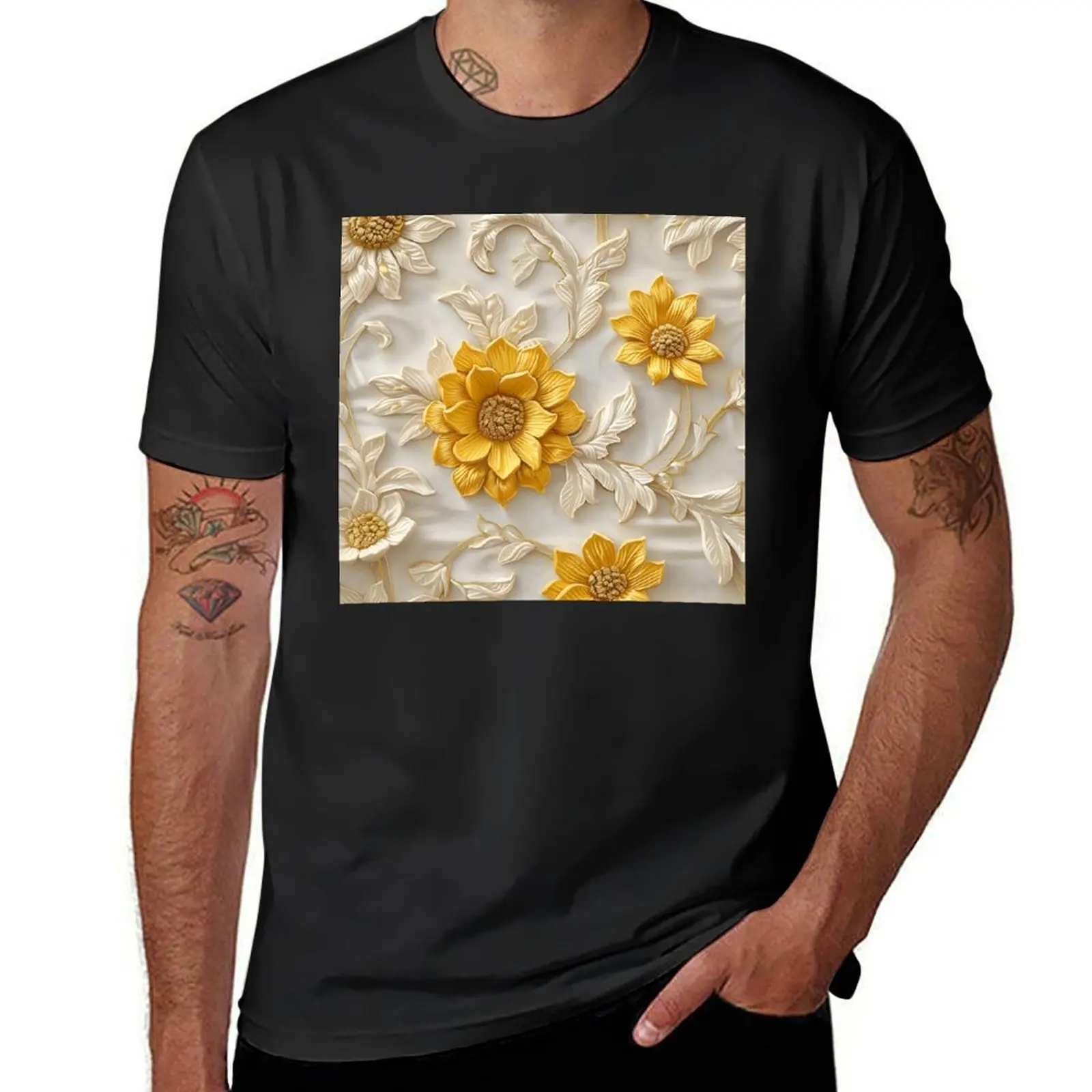 

textured yellow and white sunflower pattern, T-Shirt Aesthetic clothing anime mens clothes