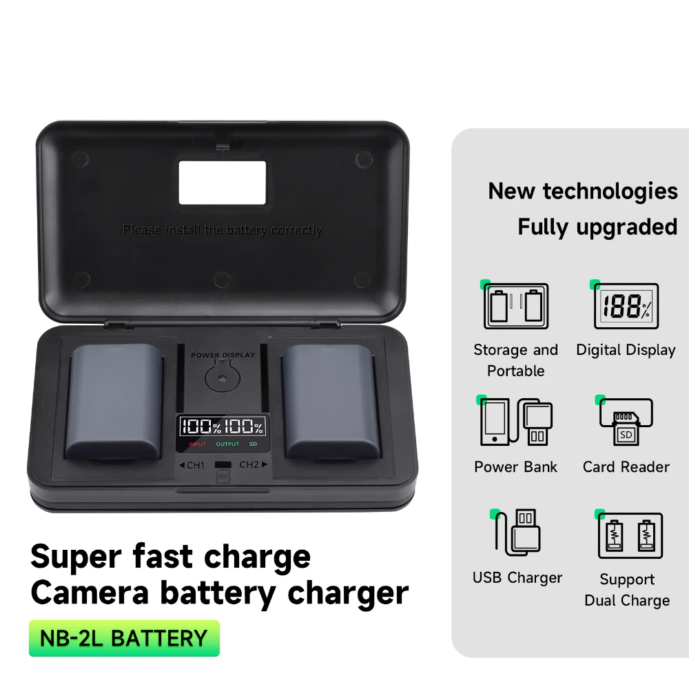 PALO 1800mAh NB-2L NB2L NB-2LH NB 2LH Digital Camera Battery+Charger Case for Canon Rebel XT XTi 350D 400D G9 G7 S80 S70S30 L10