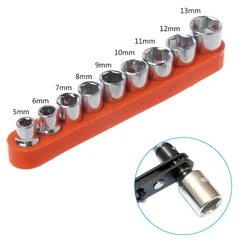 9pc 5-13mm Hexagonal Sleeve Head Xiaofei 6.35mm Square Head Conversion Head Electric Tool Accessory Set