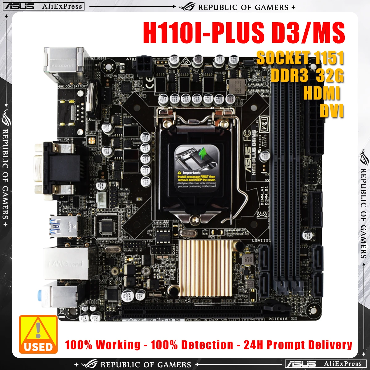 ASUS H110I-PLUS D3/MS Motherboard LGA 1151 Support i7-6700K i5-6600K 6500 i3-6300 G3900 CPU 2xDDR3 HDMI M.2 Mini-ITX Mainboard