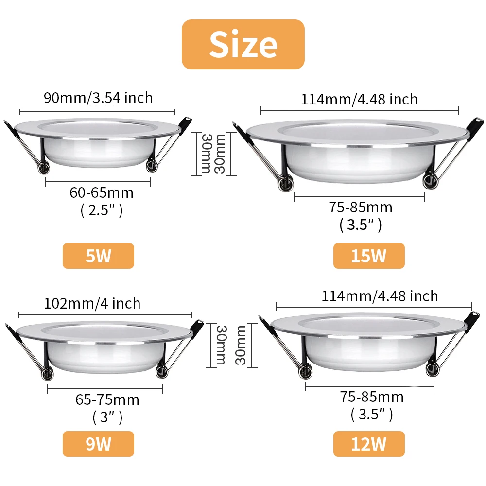 Lámpara de techo empotrada LED, 10 piezas, 5W, 9W, 12W, 15W, atenuación continua con unidad, Panel redondo, foco de luz, iluminación interior