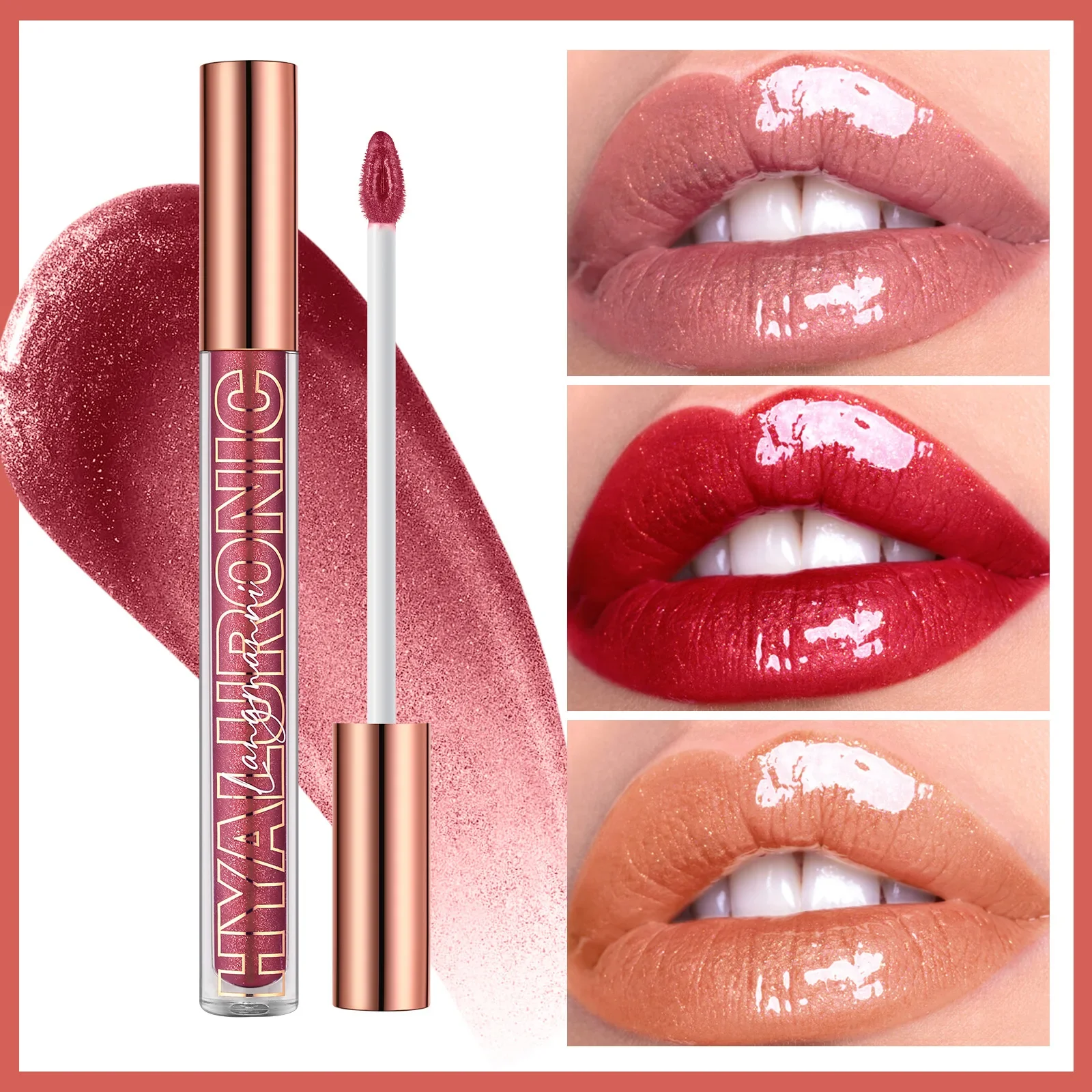 Lápiz labial con purpurina de diamante, resistente al agua, espejo, ácido hialurónico, brillo de labios, hidratante, taza antiadherente de larga duración, tinte labial
