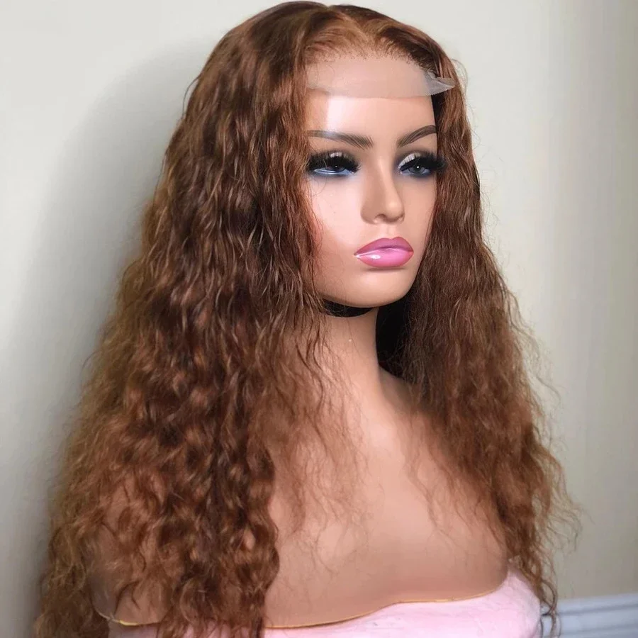 Perruque Lace Front Wig crépue bouclée pour femmes noires, cheveux doux, cheveux de bébé, préplumés, longs, profonds, sans colle, densité 180, marron, 26"