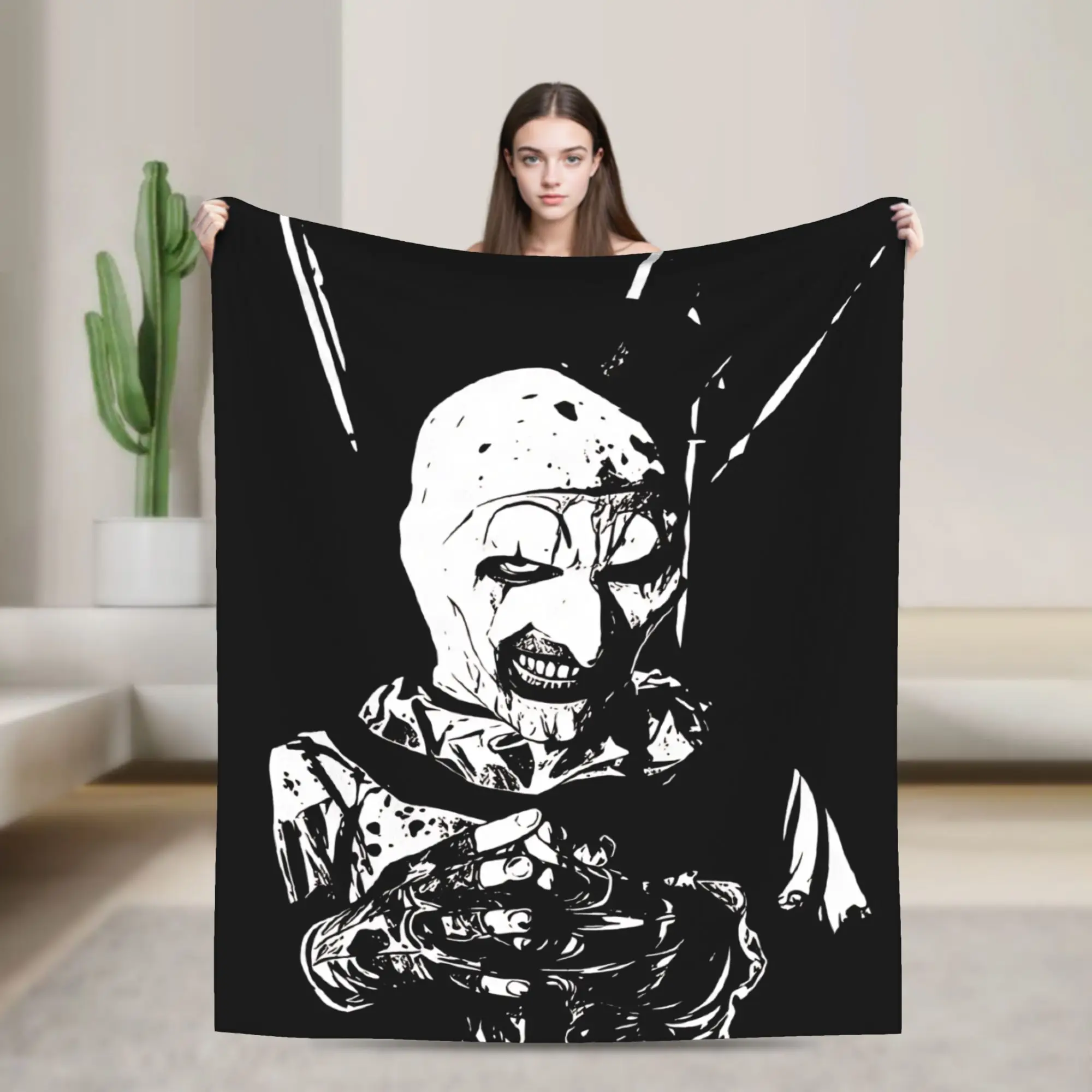 Warm Soft BlanketKids Camping Terrifier 4 Halloween Throw Blanket Flannel Bedspread For Outdoor Comfortable Sofa Bed Cover