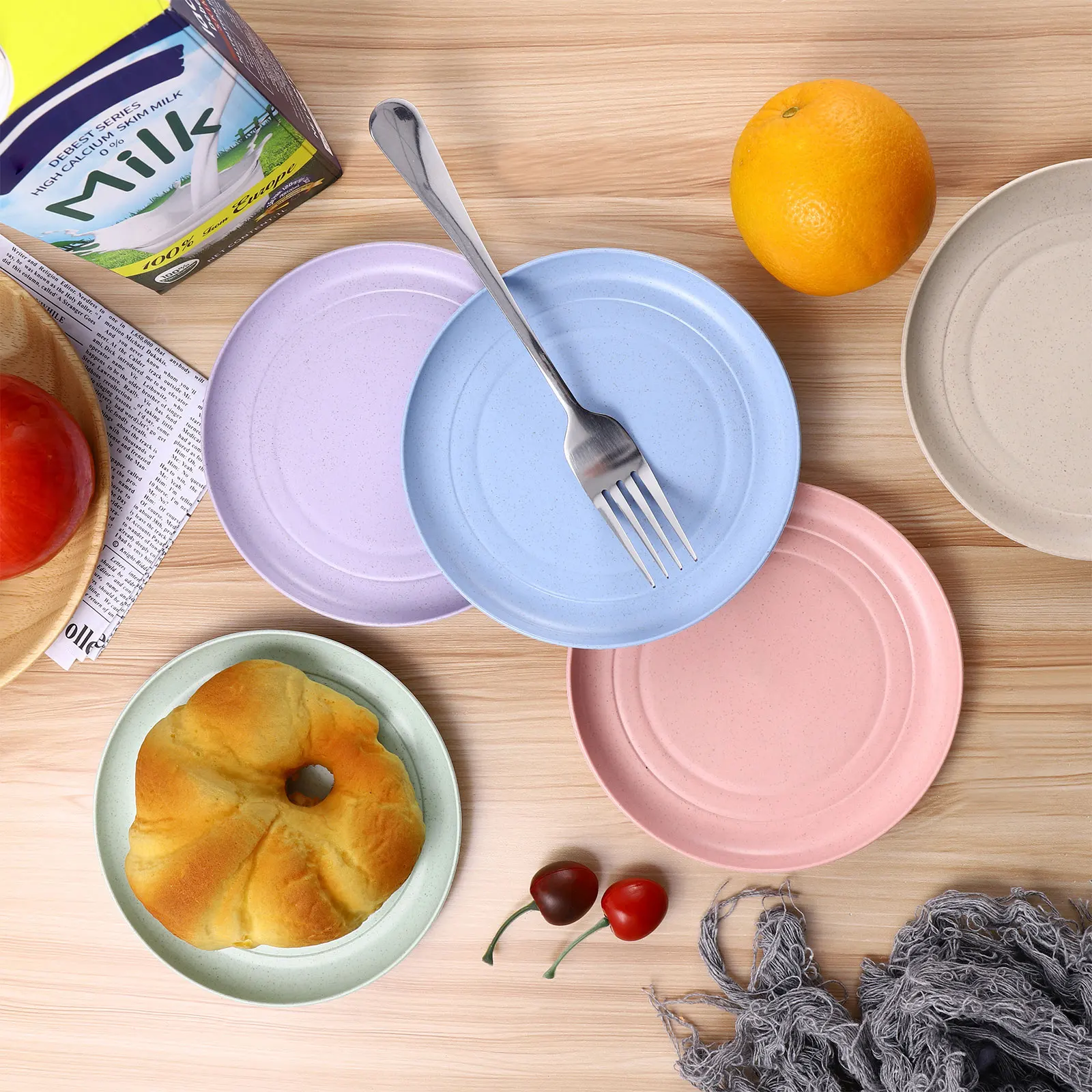

5pcs Plates Dinner Set Eco Friendly Unbreakable Microwave Safe Reusable Tableware Straw Material Lightweight