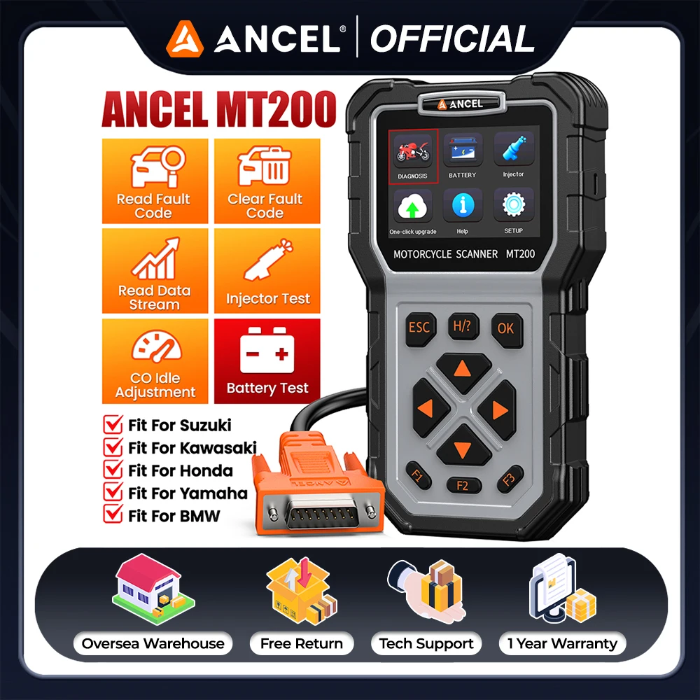

ANCEL MT200 Motorcycle Scooter Scanner Full System OBD2 Motorcycle Diagnostic Tool Battery Testing for Suzuki Honda Yamaha BMW