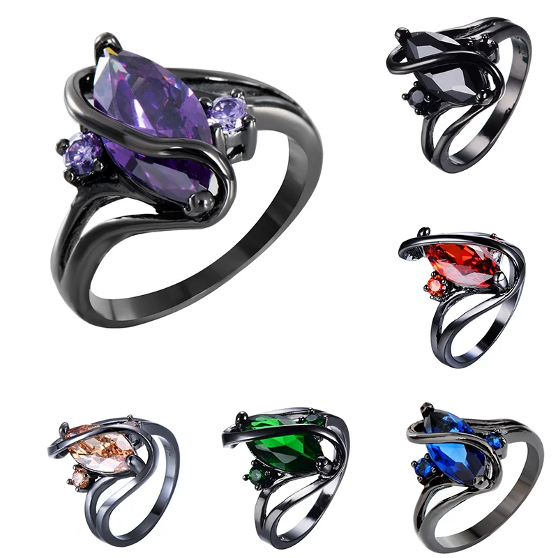 

Fashion Gun Black Color Inlaid Colorful Zircon Rings For Women Wedding Party Elegant Men Rings Jewelry Gifts
