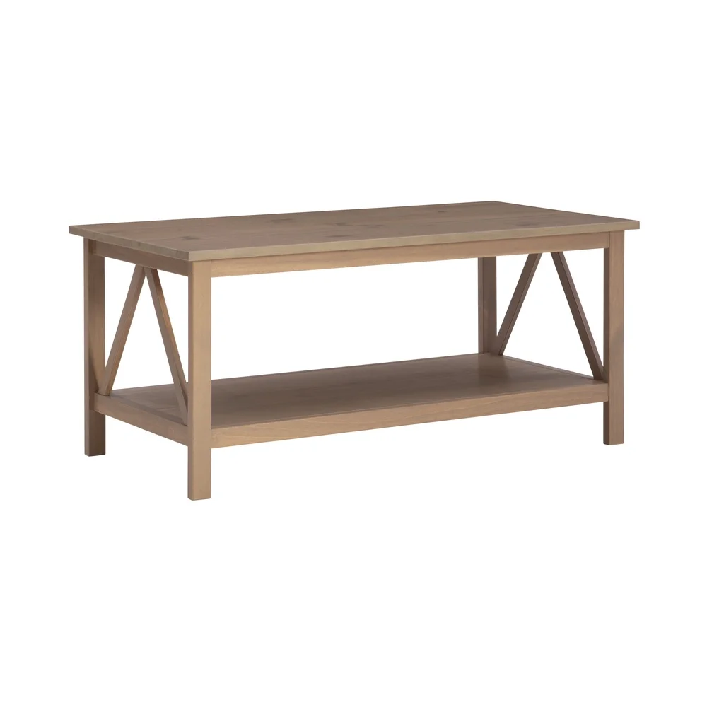 Rustic Driftwood Coffee Table with Storage Shelf Indoor Rectangle Design Durable Pine MDF Perfect Living Room Display