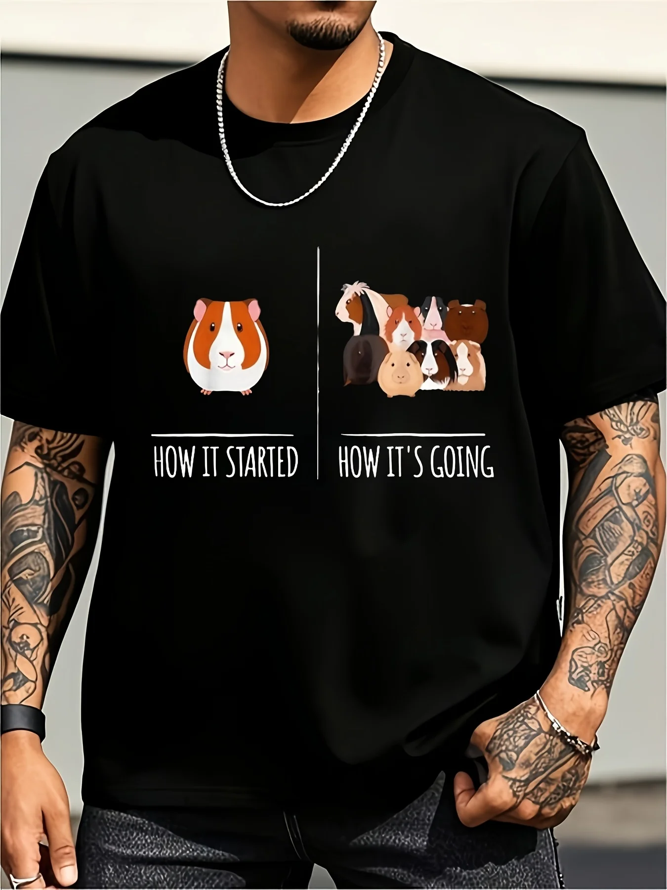 A Joy for Guinea Pig Lovers: Soft Crew Neck T-Shirt with Fun Heat Transfer Design, Perfect Gift for Everyone, Suitable for Casual Wear in All Seasons, Large Size Vintage Casual Printed T-Shirt, Unisex, Large Size