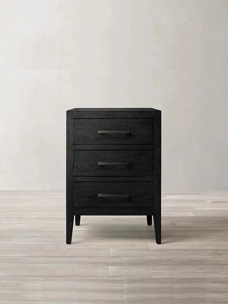 American oak bedside table French solid wood retro bedroom three-drawer bedside table factory direct supply