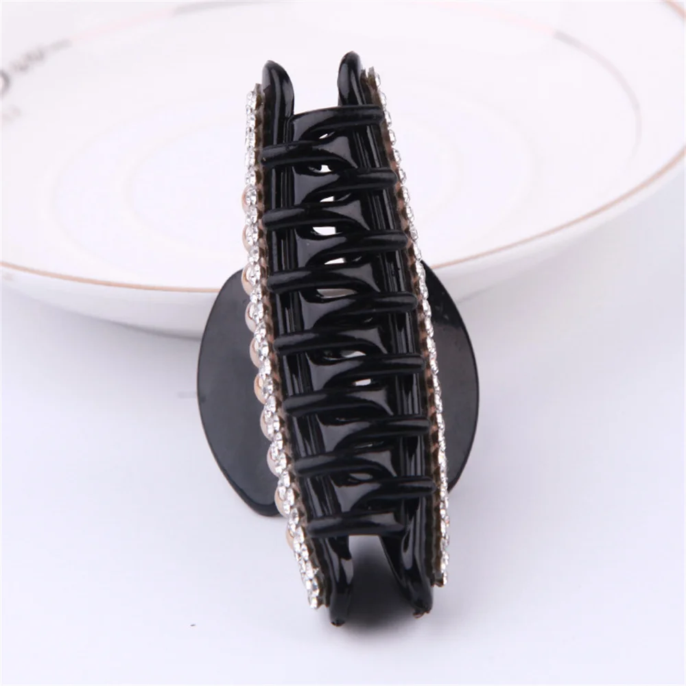 Women Crystal Anti-Slip Hair Claw Pearl Hair Clip Crab Black Barrettes for Daily Life Party Headwear Hair Accessories