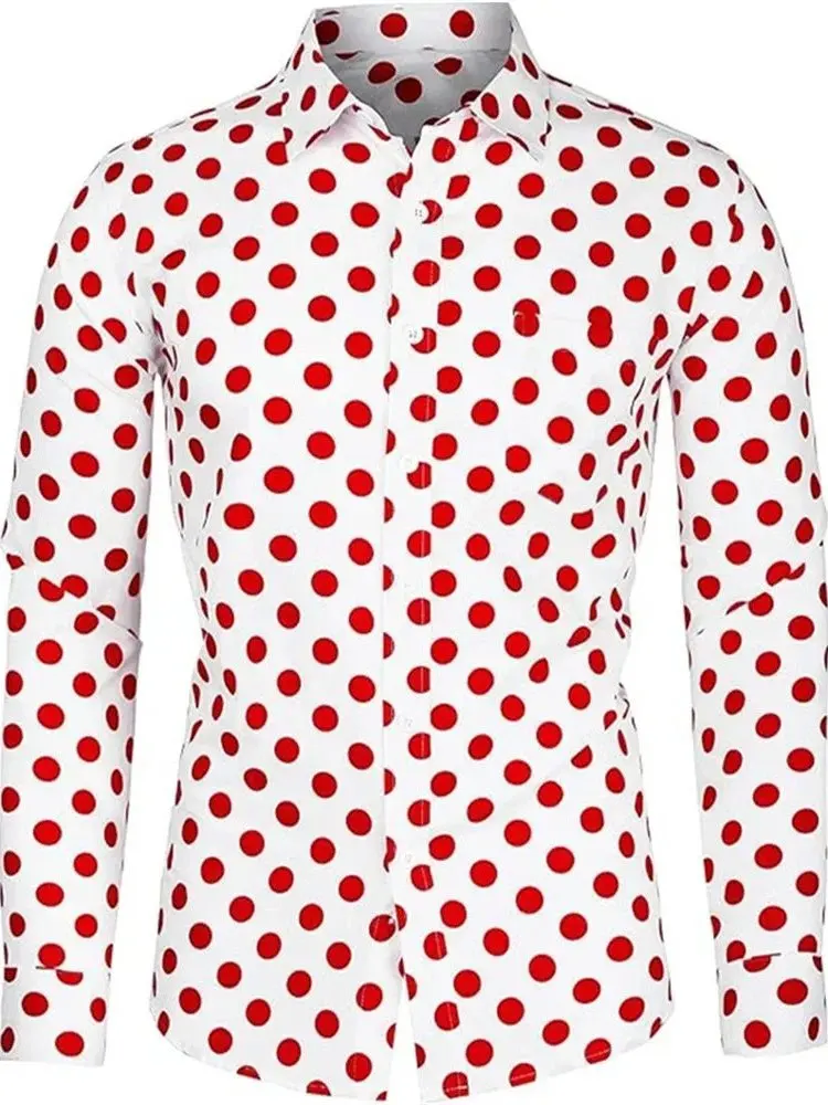 

Men's Polka Dot Collar Long Sve irt Formen Ne Fce Lined Thiened Autumn Spring Faion Casual Busin Wear