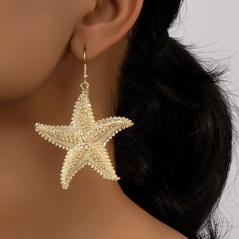 Starfish Drop Earrings For Women Girls Geometric Star Shape Ear Accessories Holiday Party Gift Fashion Jewelry E407