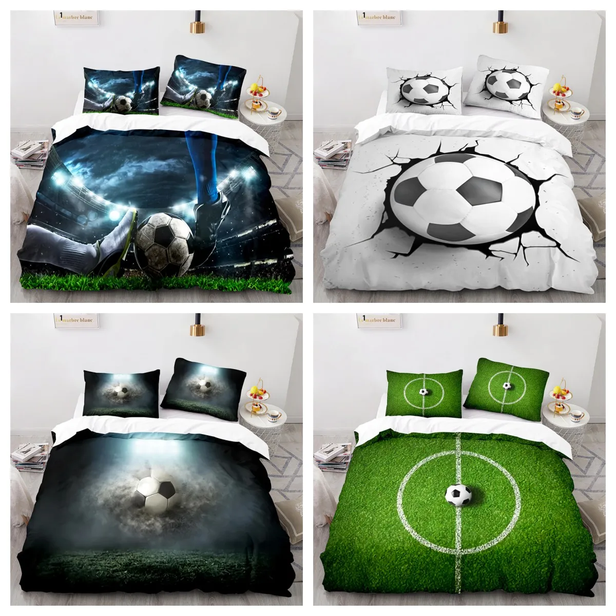 

3D Soccer Football Comforter Bedding Set,Duvet Cover Bed Set Quilt Cover Pillowcase,King Queen Size Bedding Set for Adult Child