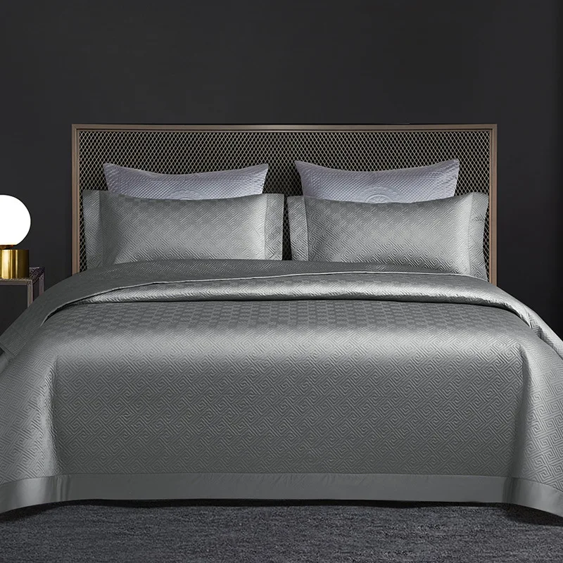 Luxury Pima Cotton Silky Quilt Bedspread Set 3-Piece King Size Summer Cooling Lightweight Comforter Coverlet Elegant Home Decor