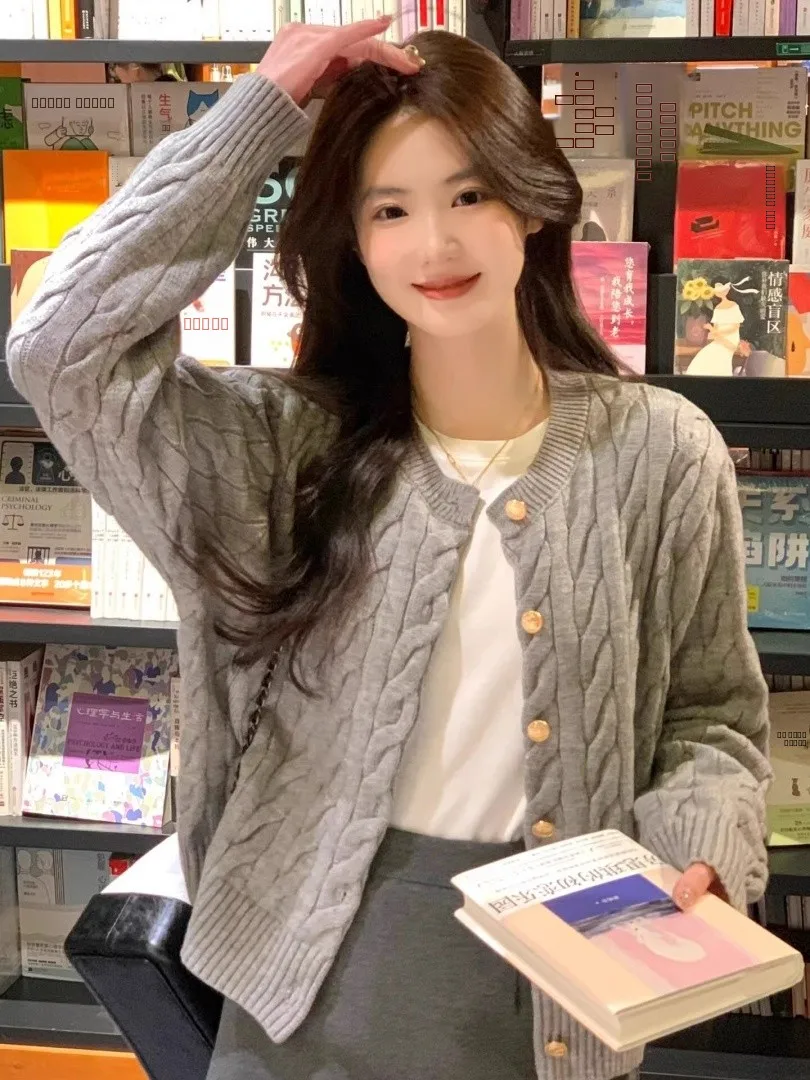 

Ay витое вязаное пальто, женское весенне-осеннее новое открытое кардиган, корейский Sle, верхняя одежда небольшого размера, свитер, ленивый топ