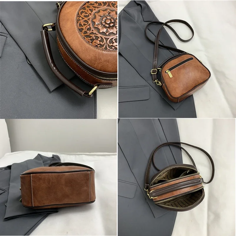 Brand Luxury Leather Handbag Shoulder Crossbody Bag Circular type Messenger Bag Women Daily Purses mobile phone Bagb Brand Sac