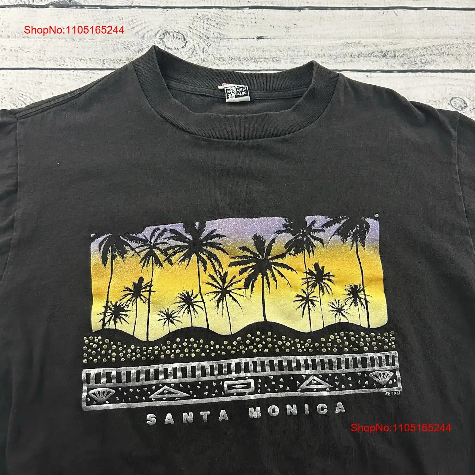Vintage Santa Monica  T Shirt Men's Large Black Textile Prints vintage Washed Versatile Top For Everyday Wear graphic Casual