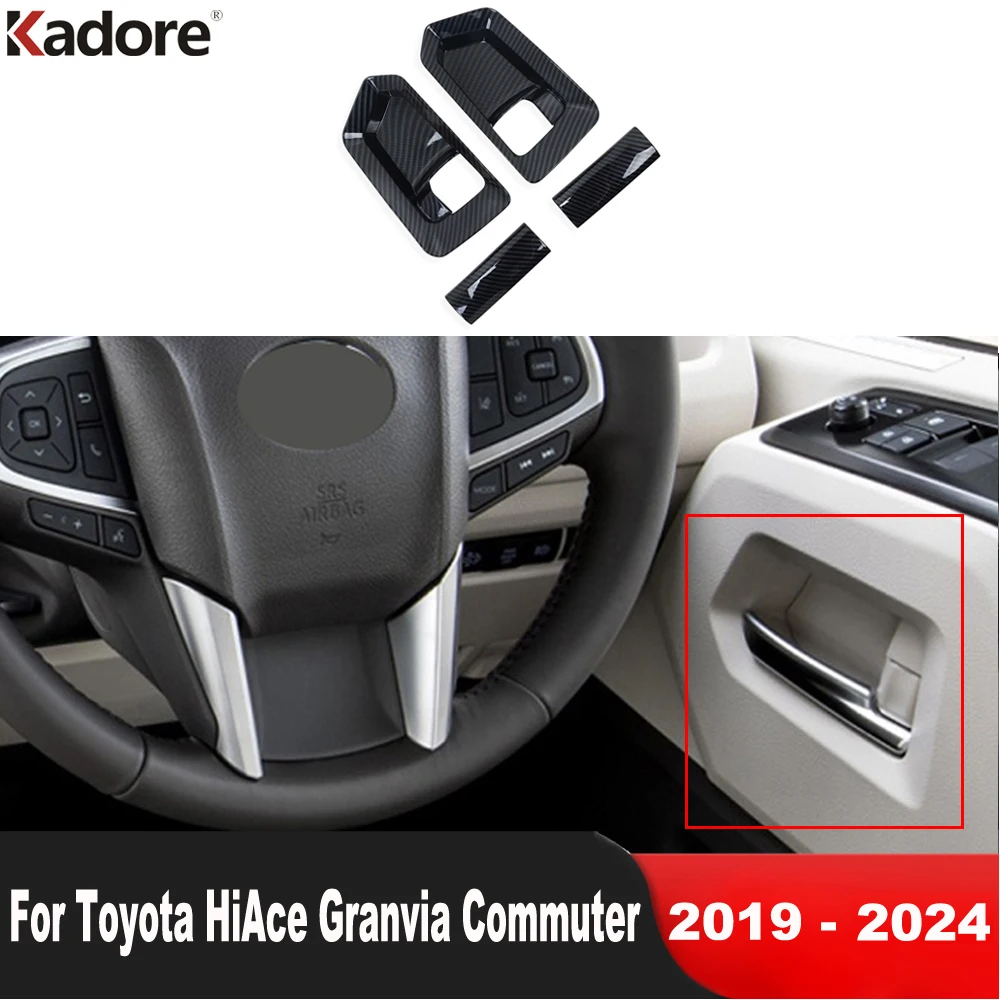 Car Inner Door Handle Bowl Cover Trim For Toyota HiAce Granvia Commuter 2019-2021 2022 2023 2024 Carbon Interior Accessories