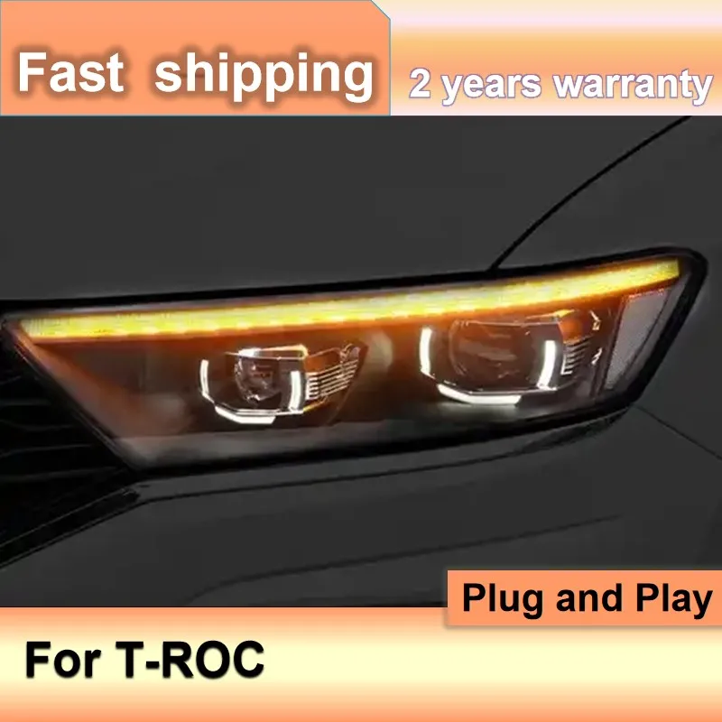 Accessoires de voiture pour VW T-ROC sauna lumière 2017-2020 T-ROC lampe frontale DRL clignotant faisceau élevé budgétaire lentille