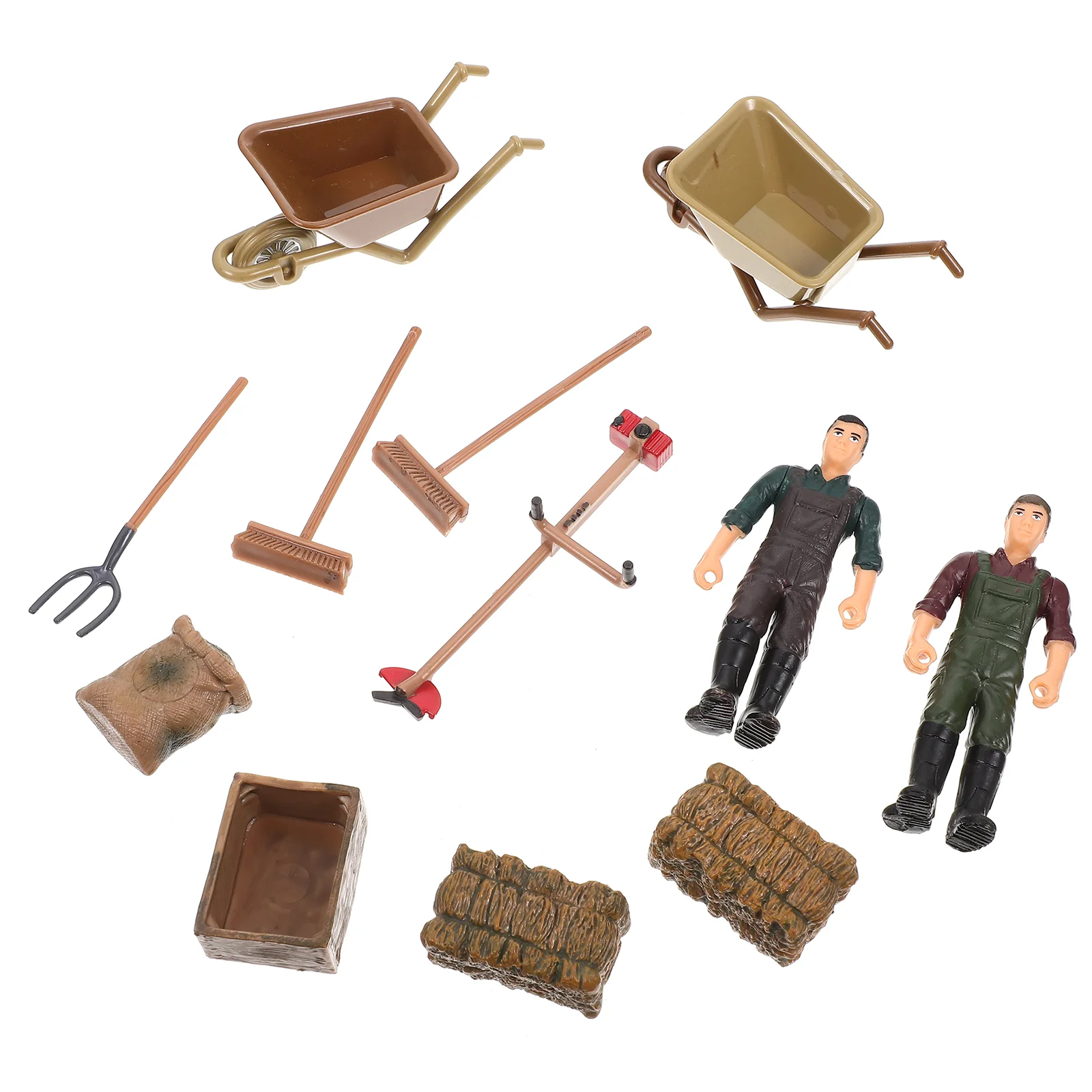 Mini figurine coltivatore strumento modello giocattoli set di accessori scena in miniatura plastica marrone