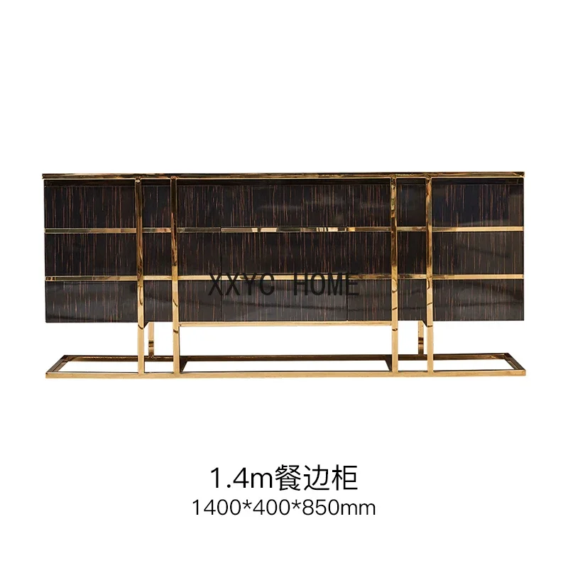 خزانة جانبية بلون الشمبانيا الذهبي والفولاذ المقاوم للصدأ والأبنوس وخزانة مطعم الضيوف وغرفة نموذجية تخصيص مجموعة كاملة من الأثاث