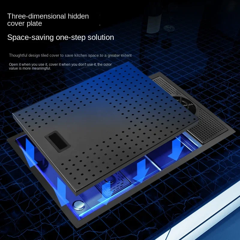 55cm x 32cm 304 Nano rubinetto pieghevole per lavello nascosto in acciaio inossidabile con ampia fessura singola e piastra di copertura rondella per