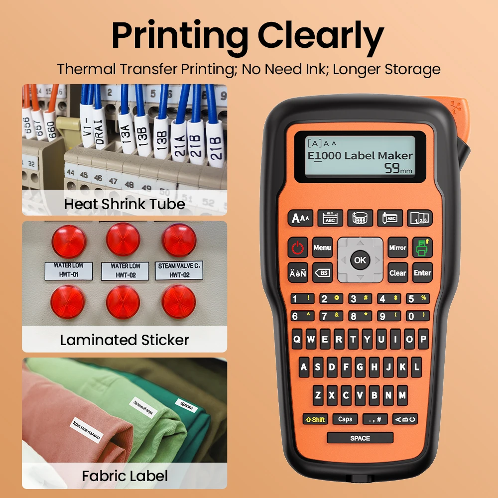 E1000 PRO Handheld Portable Label Printer Industrial Label Maker Compatible Brother TZ-231 HSE-231 FX231QWERTY Keyboard Symbol