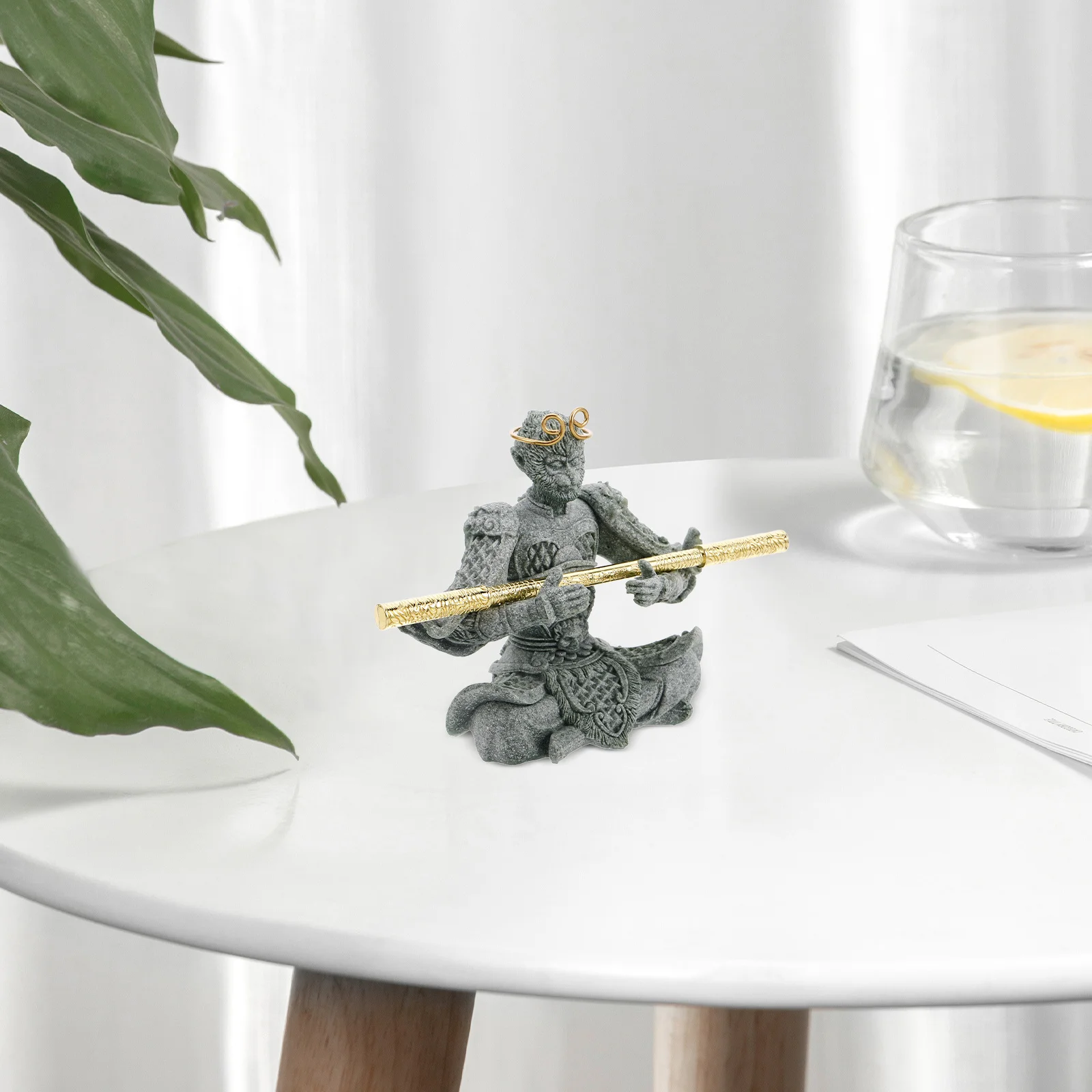 

Sun Wukong Statue Sandstone Monkey King Sculpture For Aquarium Bonsai Decor Asian Garden Tabletop Ornament Meditation Decoration