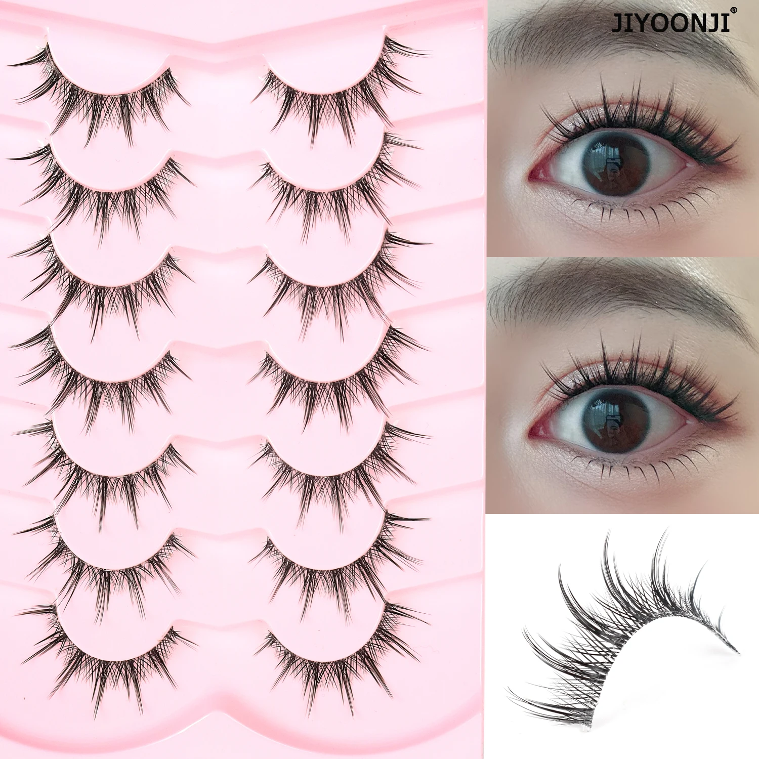 7 Paar Manga-Falsche Wimpern, transparente Stielspitze, 14 mm, fotogene natürliche falsche Wimpern