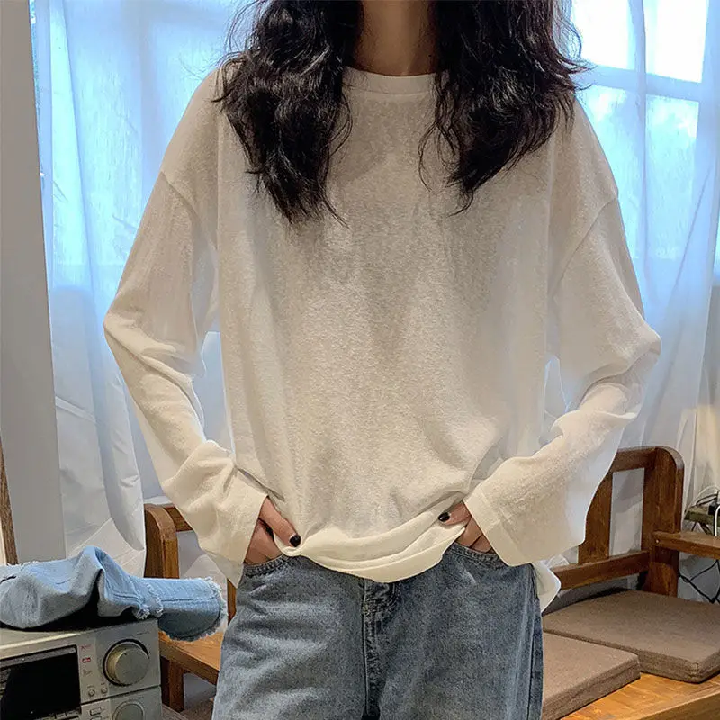 Long Sleeve T-shirts Women 3XL Simple Pure Harajuku Korean Fashion Fall Basic Femme Tops All-match College Girls Tees Cozy New