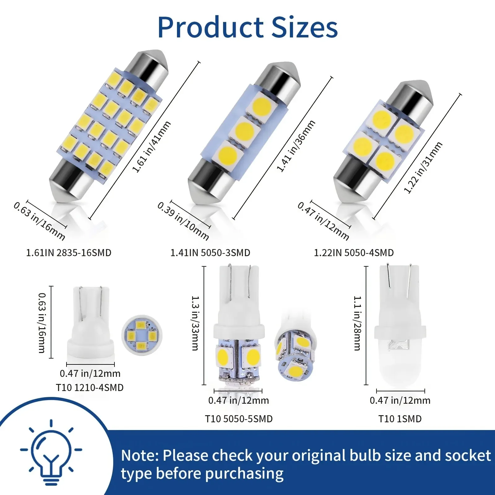 TCYATO 42 Pcs SMD LED Xenon Indoor T10 6000K SMD LED Replacement Car Trunk RV Interior Dome/License Plate/Reading Bulb