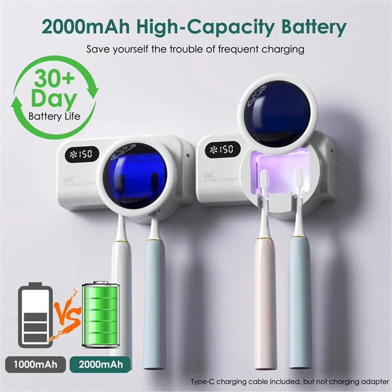 ABUU-حامل فرشاة أسنان قابل لإعادة الشحن مثبت على الحائط لجميع الفرش اليدوية الكهربائية والتنظيف وتجفيف الهواء