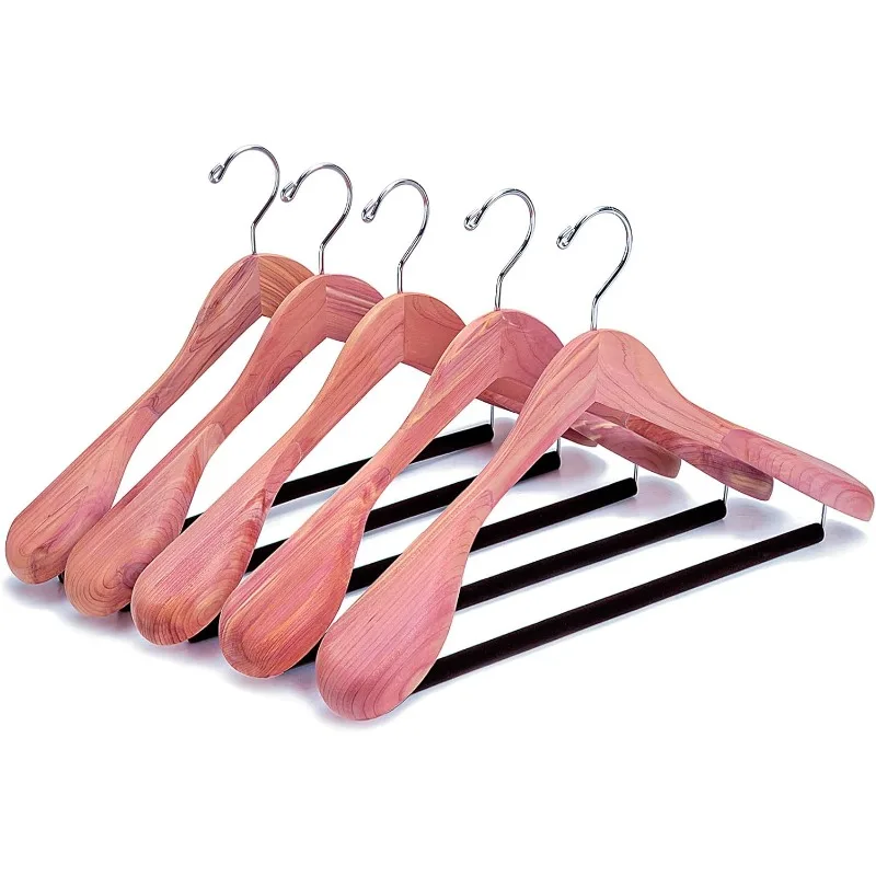 

5 Pack American Red Cedar Wood Coat, Suit Hangers with Extra Wide Shoulder, Wooden Jacket Clothes Hanger Smooth