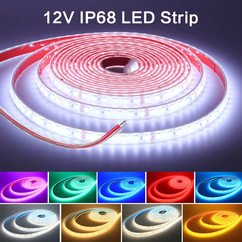 12V 2835 LED Strip Light IP68 Waterproof 120Leds/m Diode Tape Outdoor Home Decor Ribbon Rope LED Light Warm Natural Cool White