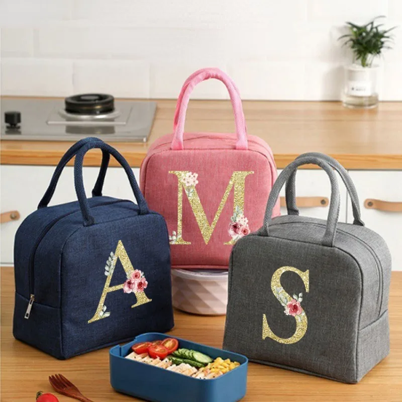 Custom Name Portable Lunch Bag Durable Waterproof Office Thermal Box Pink Letter Lunch Box Cooler Organizer Insulated Food Pouch